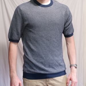 Spoke Men's M Slim Blue Textured Knit T-Shirt Crew Neck Short Sleeve Tee